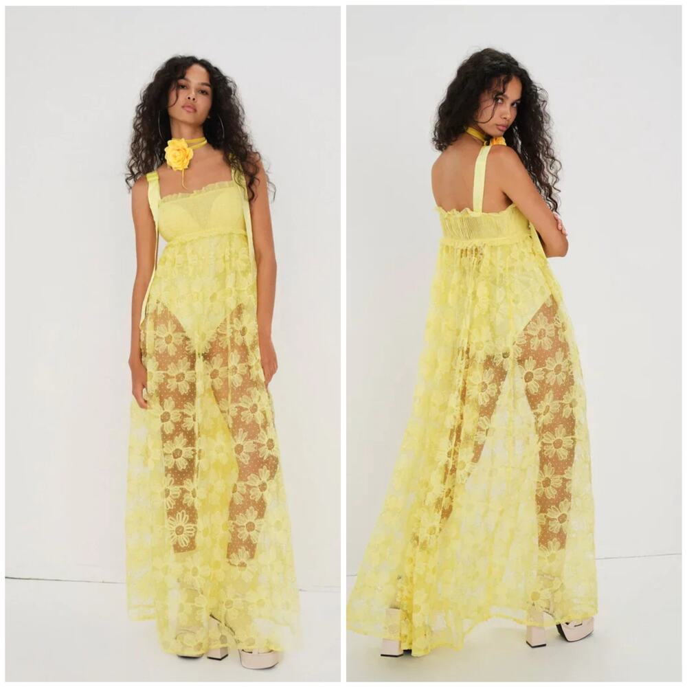 For Love and Lemons Emma Maxi Dress Bright Yellow